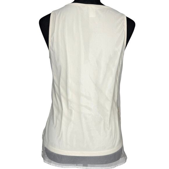 BAR III Macy's Sleeveless Cream Crochet Layered Tank Sleeveless Blouse Top Med - Picture 2 of 8